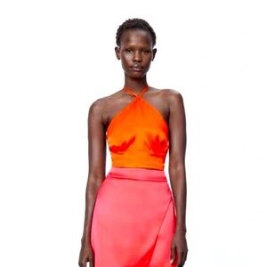 Zara Orange Halter Crop Top